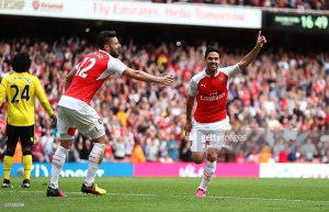 during the Barclays Premier League match between Arsenal and Aston Villa at Emirates Stadium on May 15, 2016 in London, England.